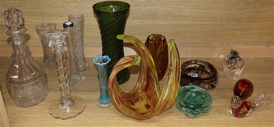 Seven pieces of Murano glass and four other pieces